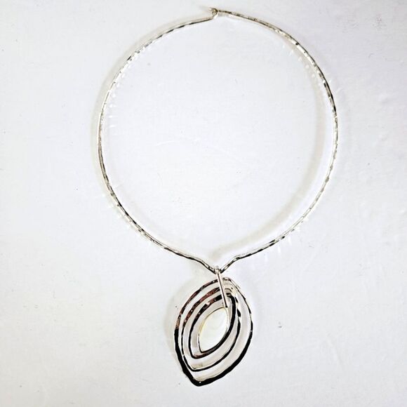 Robert Lee Morris Soho Layered Sculptural Pendant Hammered Wire Necklace Silver - Picture 1 of 7